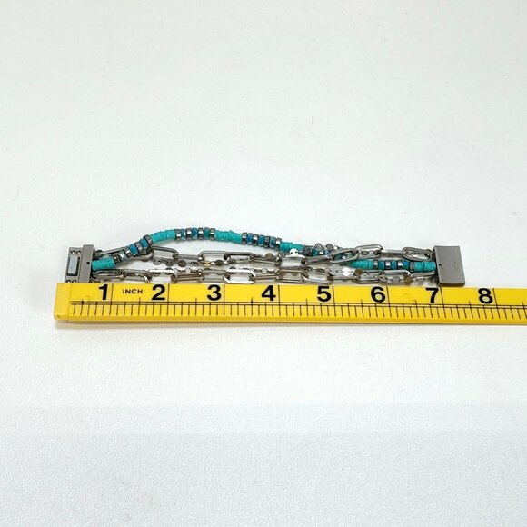 Turquoise & Silver Colored Bracelet Multi-Strand Magnetic Clasp Not Sterling - Picture 5 of 5